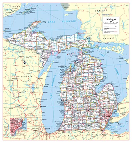 Cool Owl Maps Michigan Wall Map Large Print Poster Laminated
