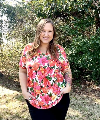 Image of TIYOMI Plus Size Tops for Women V Neck Tshirts Basic Tunic Casual Hawaii Floral Tie Dye Camo Summer Short Sleeve Tee XL-5XL