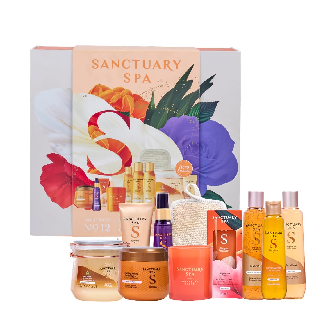 Sanctuary Spa Total Spa Collection - Set regalo da donna, 10 pezzi, set regalo per bagno e corpo, con nebbia per il sonno, bagnoschiuma, burro per il corpo, scrub, olio doccia, crema mani e candela