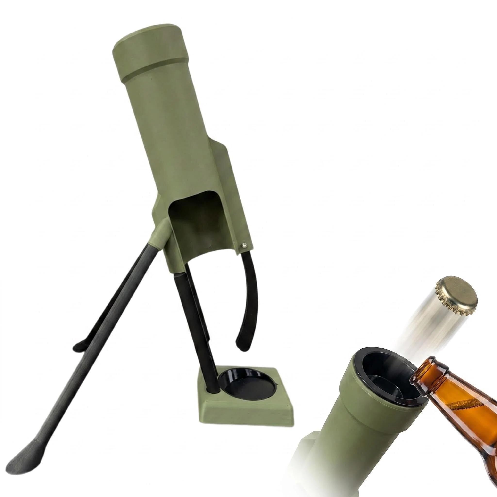 PORUPAEL 51mm Mortar Bottle Opener - Heavy-Duty Tactical Beer Bottle Mortar, Cap Launcher Opener for Bar Desk, Man Cave, Military Gift & Decor
