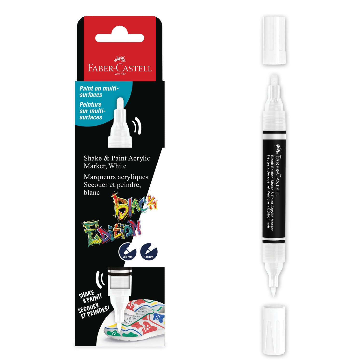 Faber-Castell Black Edition - Marcador acrílico para batir y pintar, color blanco, caja de 1 (65-285511)