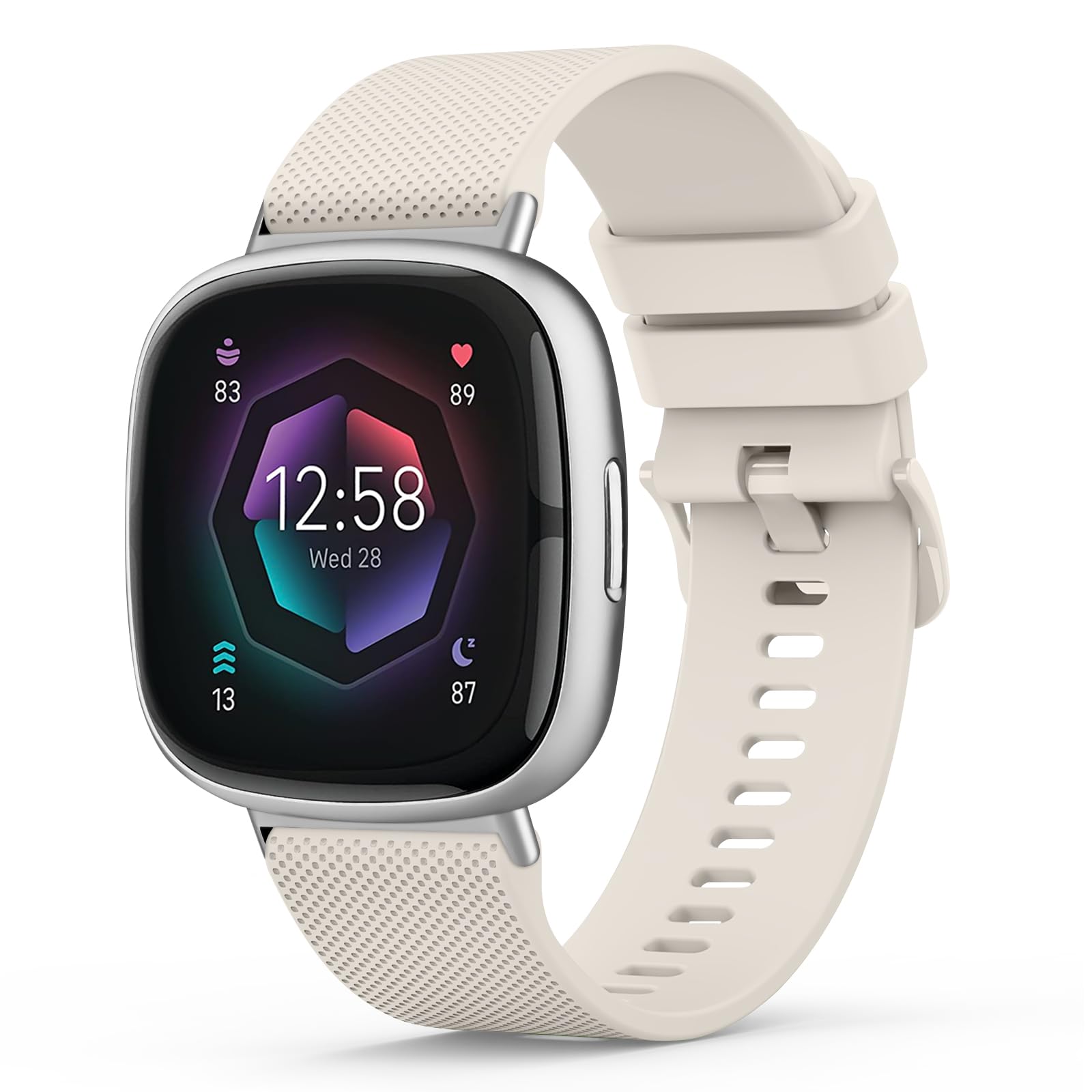 Tobfit Strap for Fitbit Versa 3 / Versa 4 Straps/Fitbit Sense/Sense 2 Strap for Women Men, Soft Silicone Replacement Straps Wristband Watchband Starlight