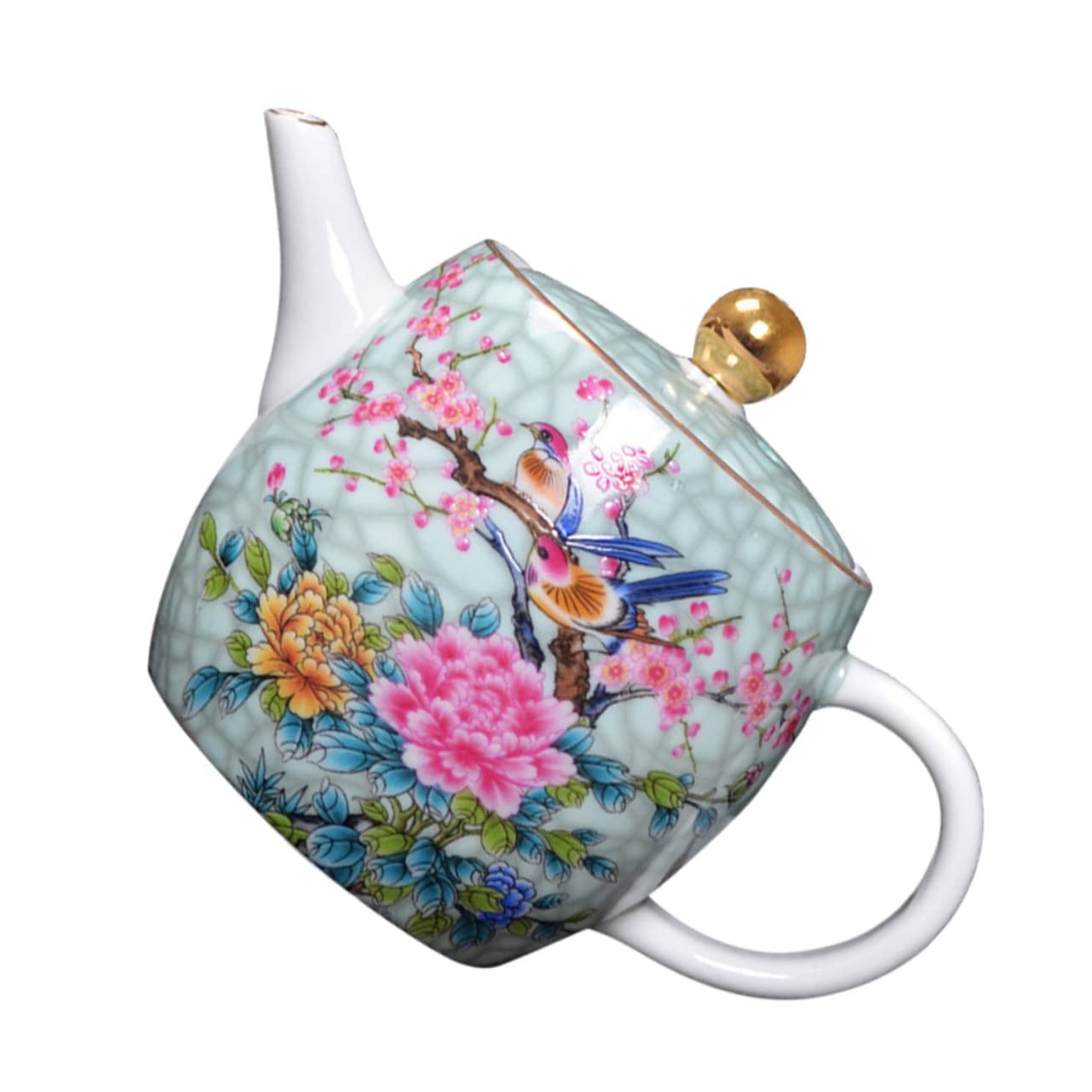 Teiera In Ceramica Con Motivo Floreale E Uccelli – 14x5.2x9.5 Cm – Ecologica E Resistente Al Calore Per Casa E Ufficio
