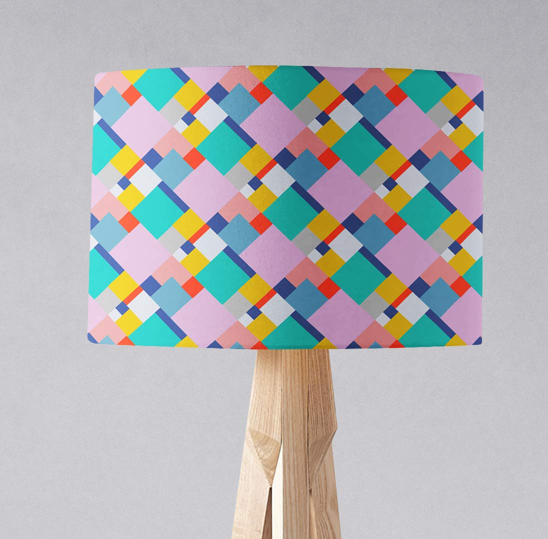 Pink with Multicoloured Geometric Design, Ceiling or Table Lamp Shade