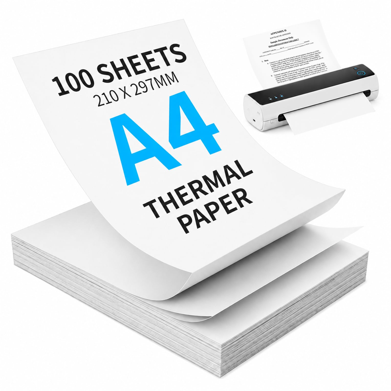100 arkuszy papieru termicznego A4, 210 x 297 mm, papier A4, do drukarek termicznych 65 g/m², papier termiczny A4, kompatybilny z drukarkami termicznymi do podróży, domu, biura