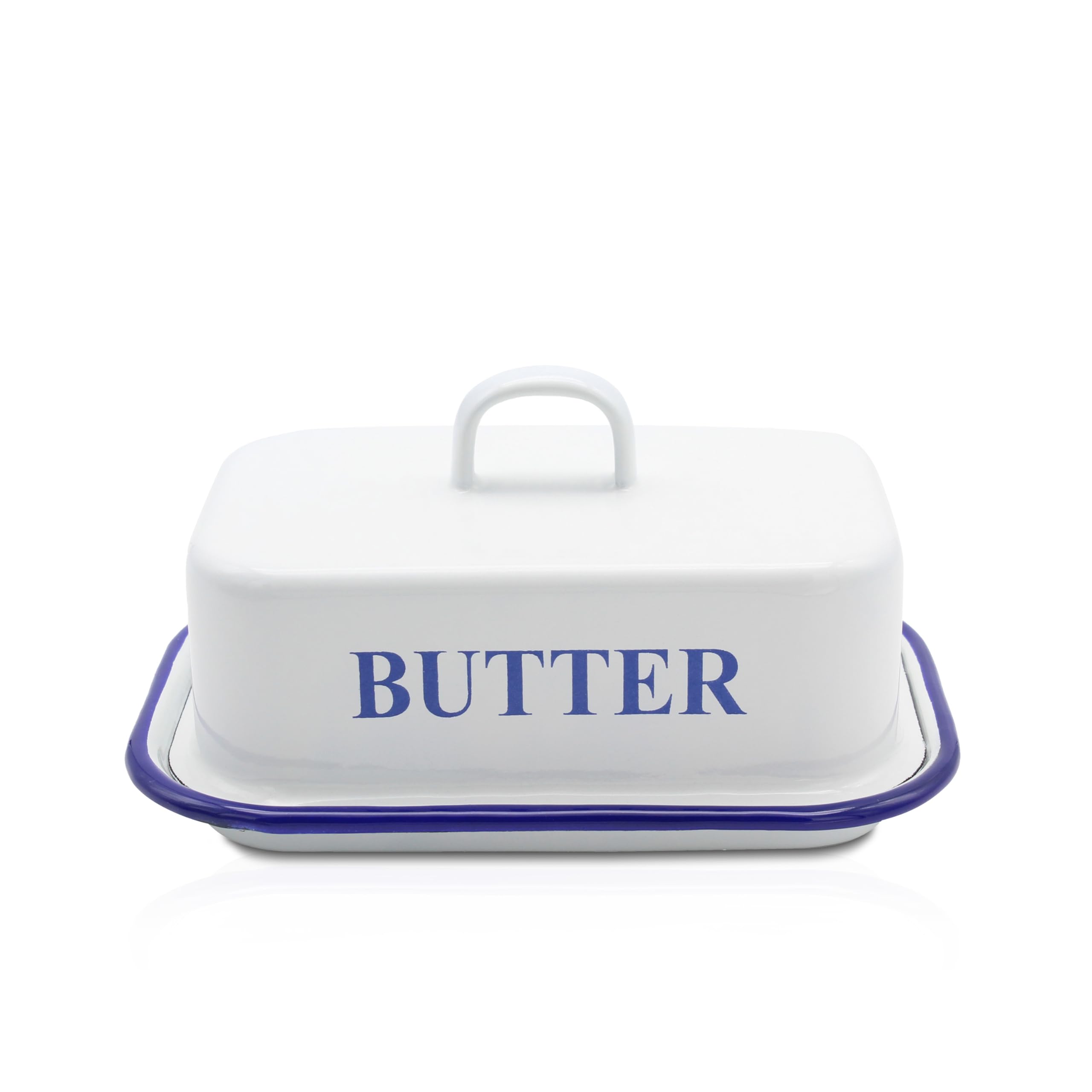 Krüger Husum Butter Dish Enamel Butter Dish with Lid for 250 g Butter  Robust and Very Durable Dishwasher Safe