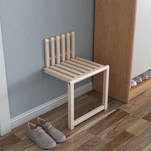 Miniatura 10 de Silla plegable montada en la pared, taburete invisible para cambiar zapatos, hecho de madera maciza, asiento de pared plegable con patas de apoyo