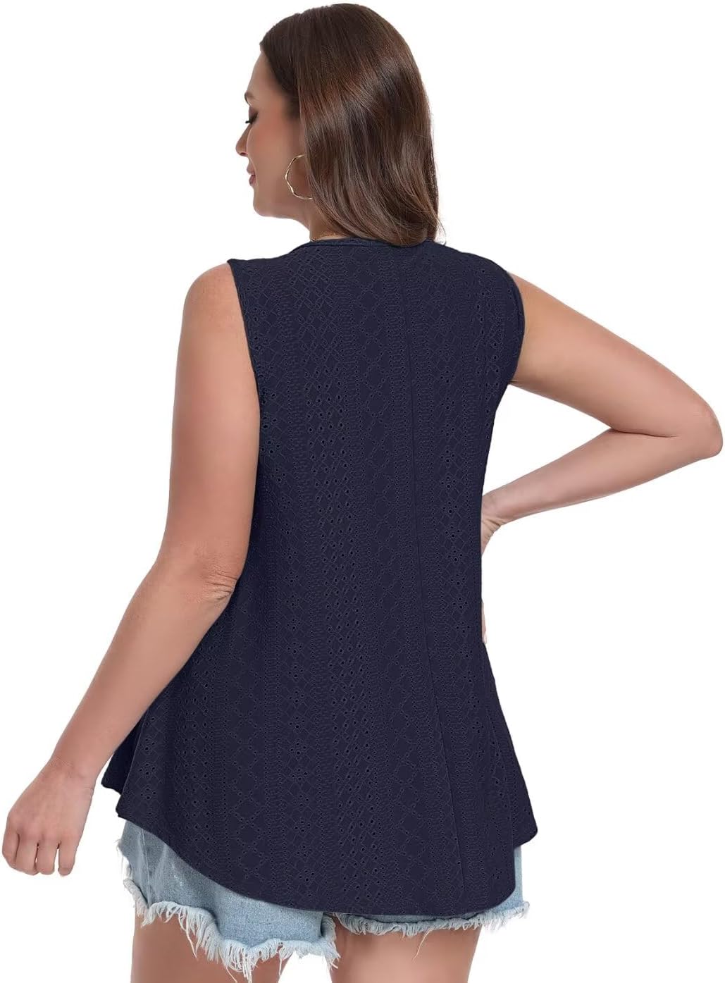 MONNURO Plus Size Tank Tops Summer Tops Eyelet Sleeveless T-Shirts Scoop Neck Loose Flowy Casual Tunic Shirts - Image 2
