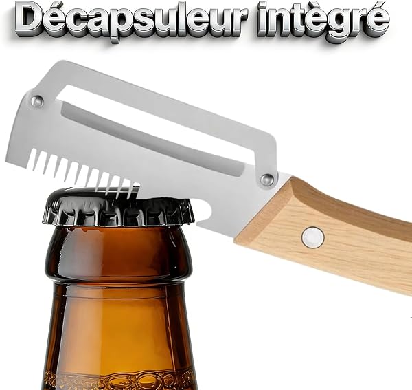 Eplucheur Légumes Multifonction 5-en-1 en Acier Inoxydable - Éplucheur Multifonction avec Lame Tranchante, Manche en Bois Ergonomique, Décapsuleur, Écailleur à Poisson et Coupe-Oignon (2) - 5