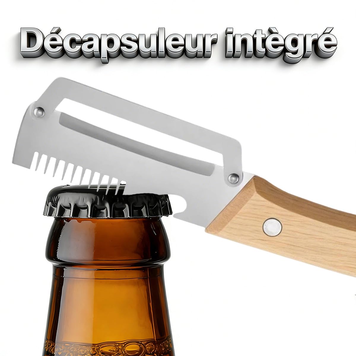 Eplucheur Légumes Multifonction 5-en-1 en Acier Inoxydable - Éplucheur Multifonction avec Lame Tranchante, Manche en Bois Ergonomique, Décapsuleur, Écailleur à Poisson et Coupe-Oignon (2) - 5
