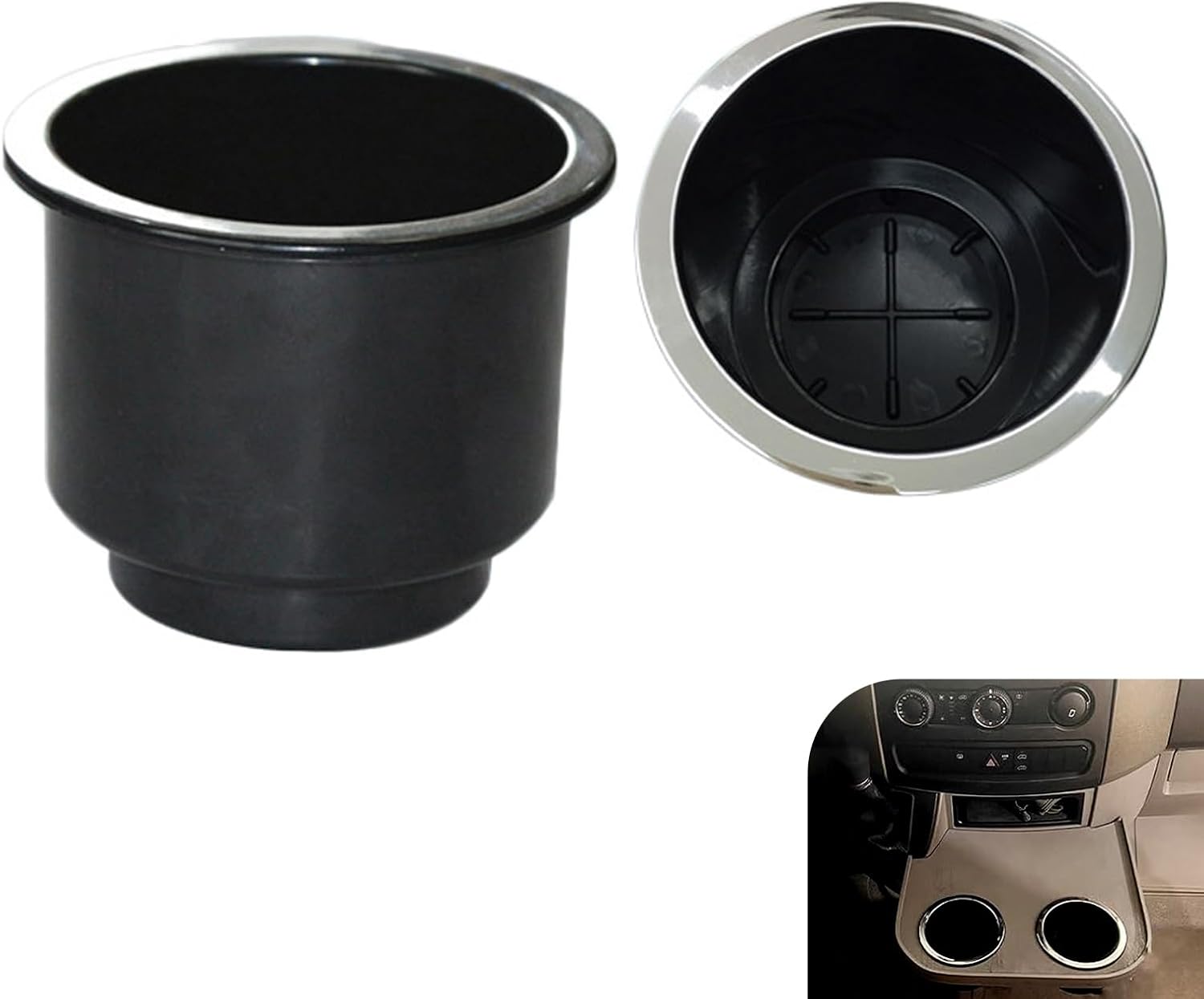2PCS Car Cup Holder Inserts, Large Capacity Plastic Drop-In Cup Drink Holder, Recessed Chrome Couch Cups Holders Insert, 3.74" - 4.1" Base, Universal for RV Boat Car Couch Golf Cart (Black)