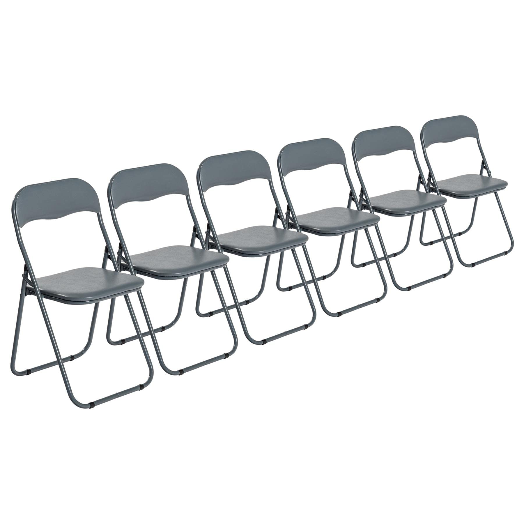 Harbour Housewares Padded Folding Chairs - Solid Grey - Pack of 6 - Easy Store Metal Frame Foldable Desk Chair for Office, Dining, Kitchen
