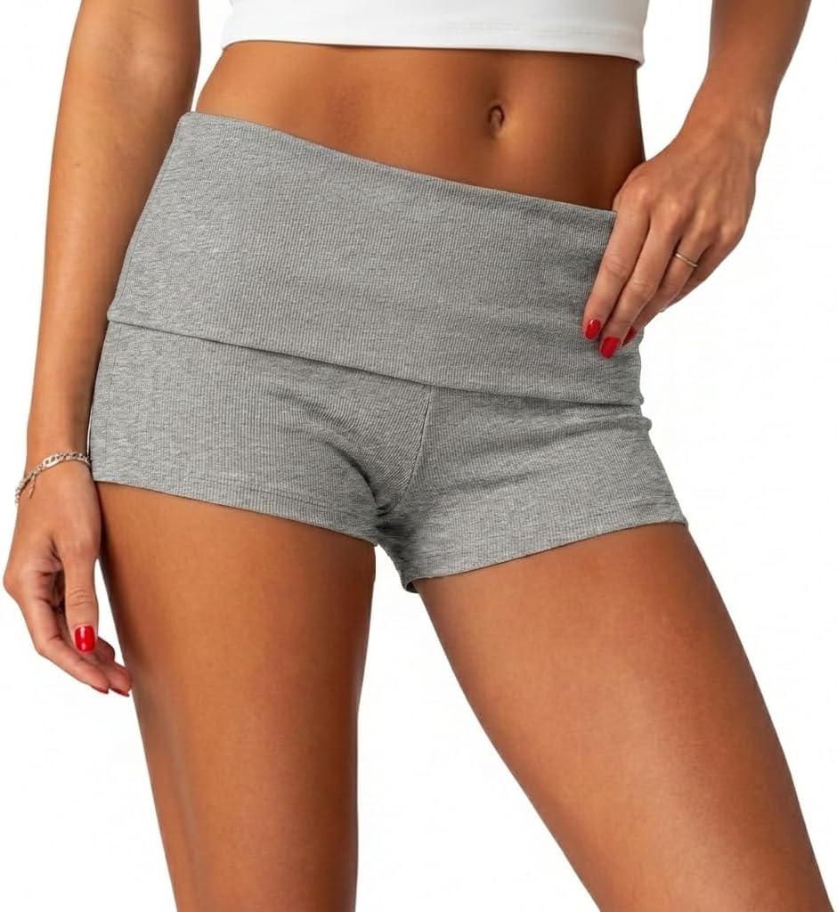 Womens Y2k Micro Shorts Elastic Waist Lounge Pajama Bottoms Foldover Shorts 2026 Summer Sleepwear Mini Short