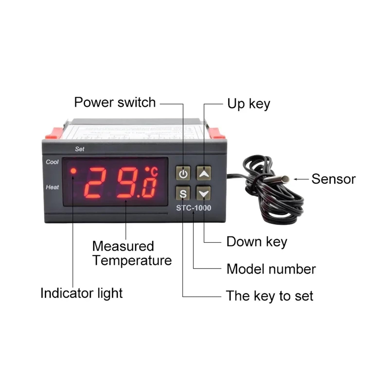 Regolatore di temperatura digitale a LED Termostato Incubatrice Acquario Termoregolatore 10A Relè di riscaldamento e raffreddamento AC220V DC12V(1M Probe Sensor)