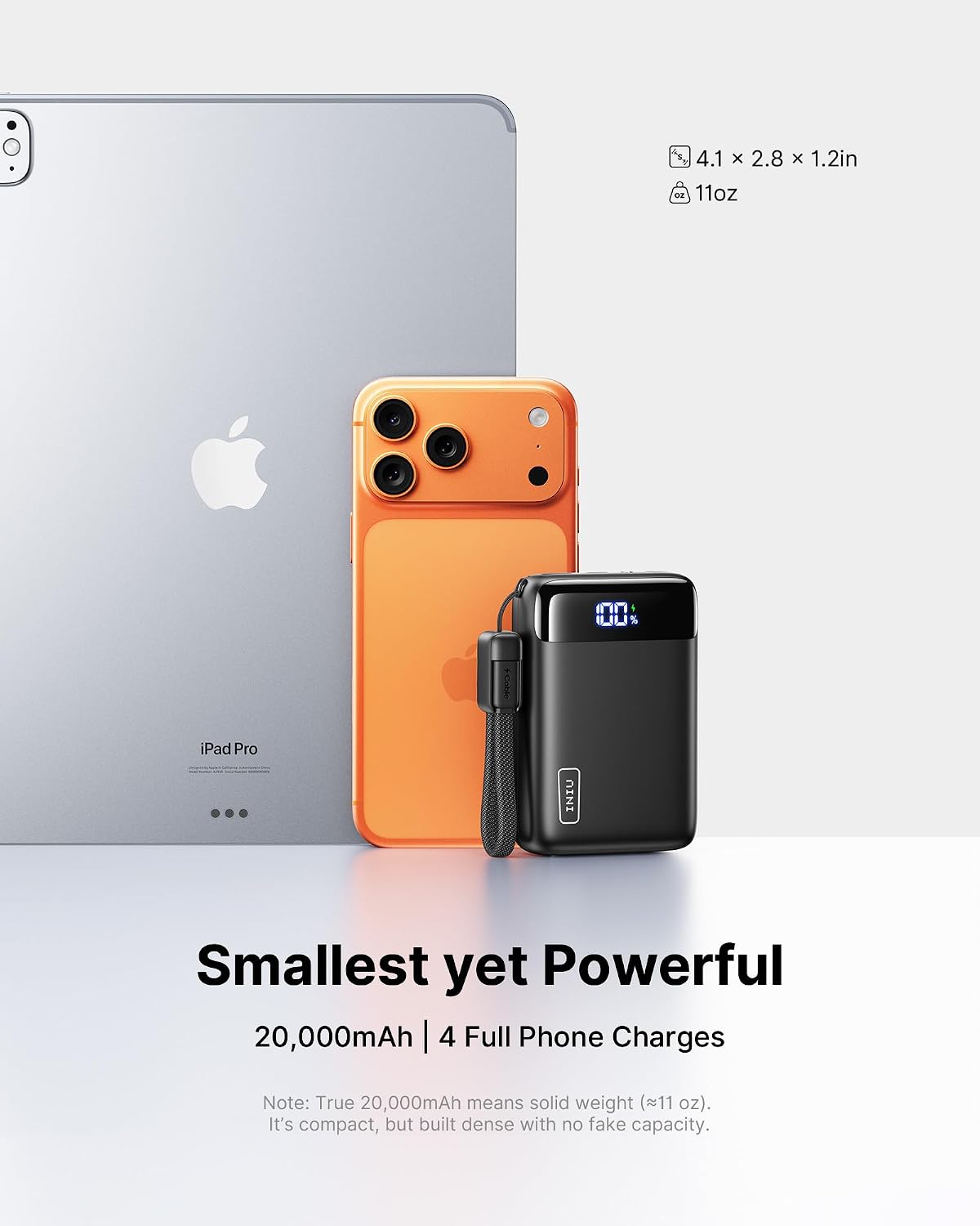 INIU Smallest 20000mAh Power Bank, 22.5W PD Fast Charging Portable Charger with Detachable Cable, Flight-Safe Battery Pack with LED Display for Travel Xiaomi iPhone 17 16 Samsung S26 Google iPad etc