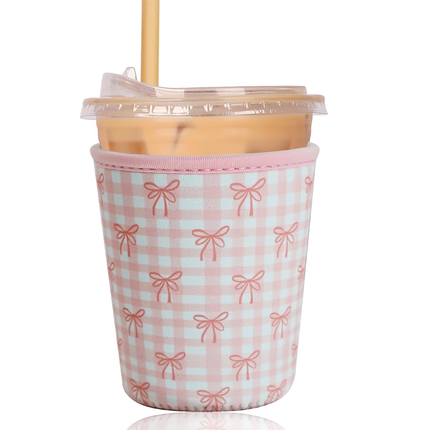 Reusable Insulated Sleeve for Iced Coffee Cup, Coffee Neoprene Sleeve for Cold &amp; Hot Drinks, Beverage Holder for Iced Coffee (Lovely Bows, Small: 16-18oz)