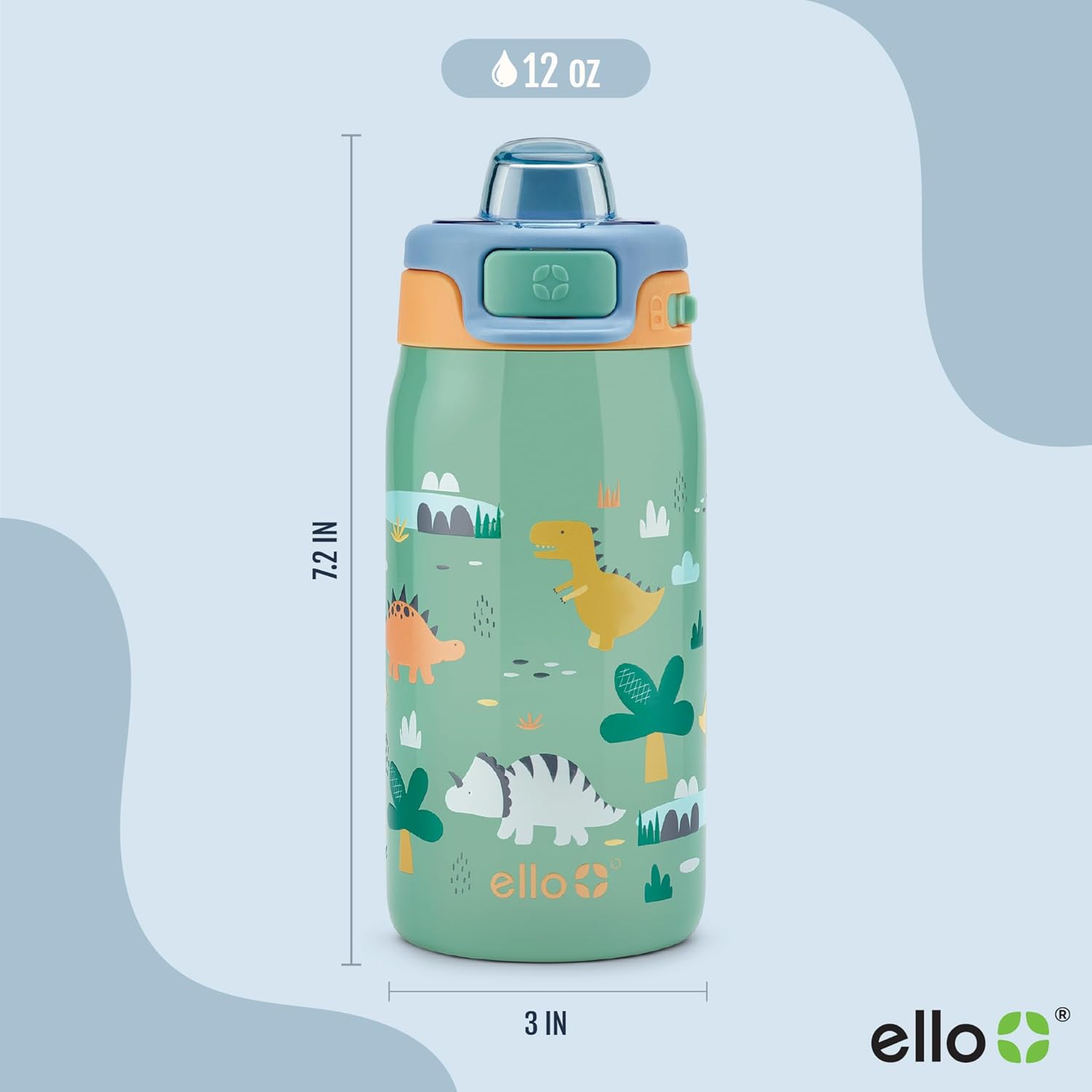 Ello Pop & Fill 12oz Stainless Steel Kids Water Bottle with Quick Fill Lid | Vacuum Insulated BPA Free Bottle with Leak Proof Straw and Chug Lid, Dishwasher Safe, Gift For Kids, Dino - Image 8
