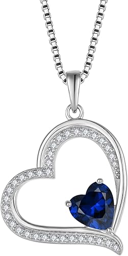 Oskani Collar con colgante de corazón para mujer, collar de cadena de plata de ley 925 para mujer, collar de diamantes de nacimiento de piedra