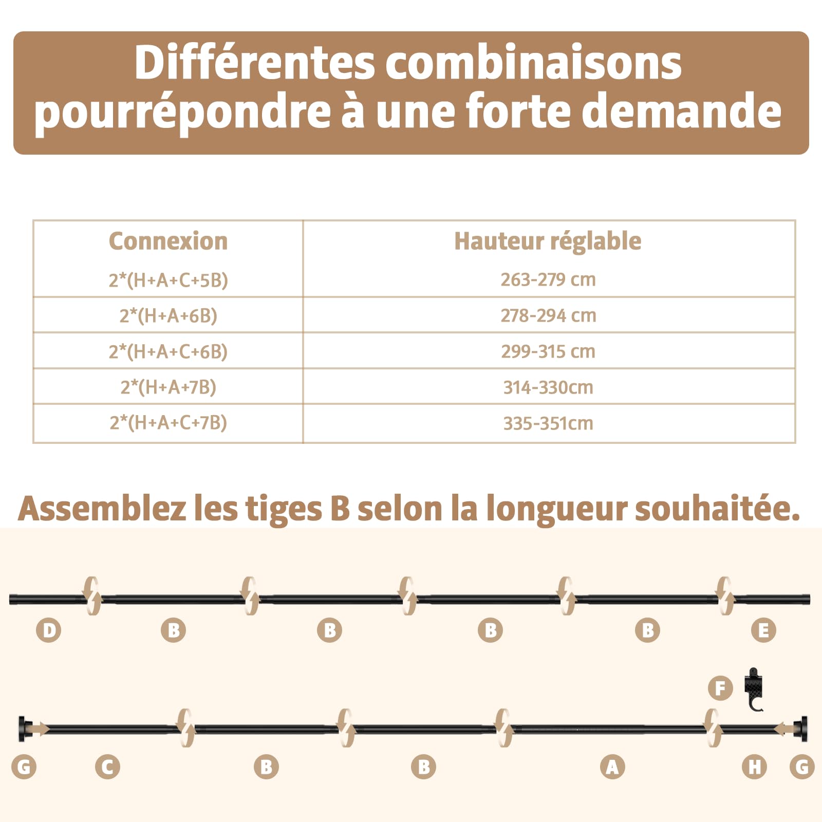 Tringle Rideau Sans Percage ，155-350 cm (H) × 110-297 cm (L) ，Noir Cloison Amovible Sans Percage，Tringle à Rideaux Flexible Et RéGlable ，Pour Chambre à Coucher ，Bureau SéParateur De PièCes