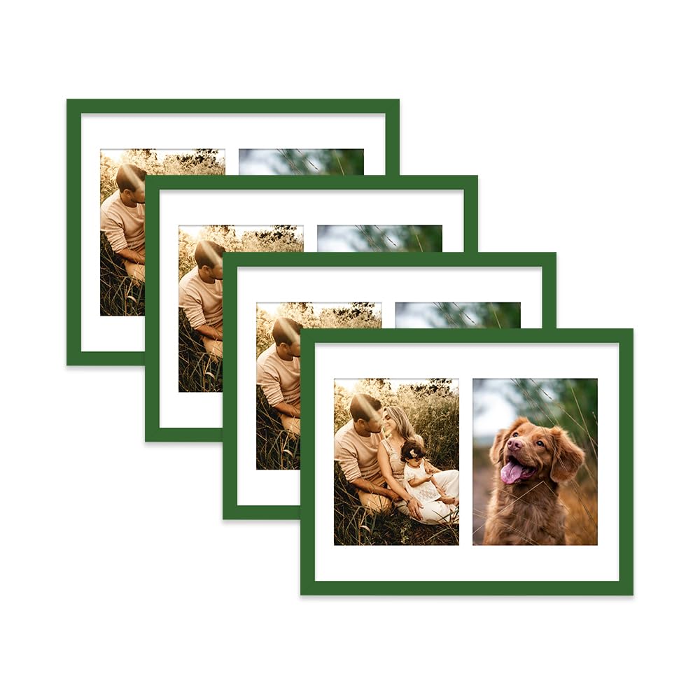 Green Multi Photo Frame - Holds 2 x 8x6 Pictures, Family Collage Picture Frame for Wall Display, 14x11 Frame size, Set of 4
