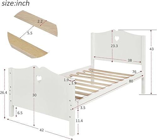 Miniatura 2 de TMEOSK Cama individual de madera con cabecera y estribo cama individual con soporte de listones de madera almacenamiento debajo de la cama para