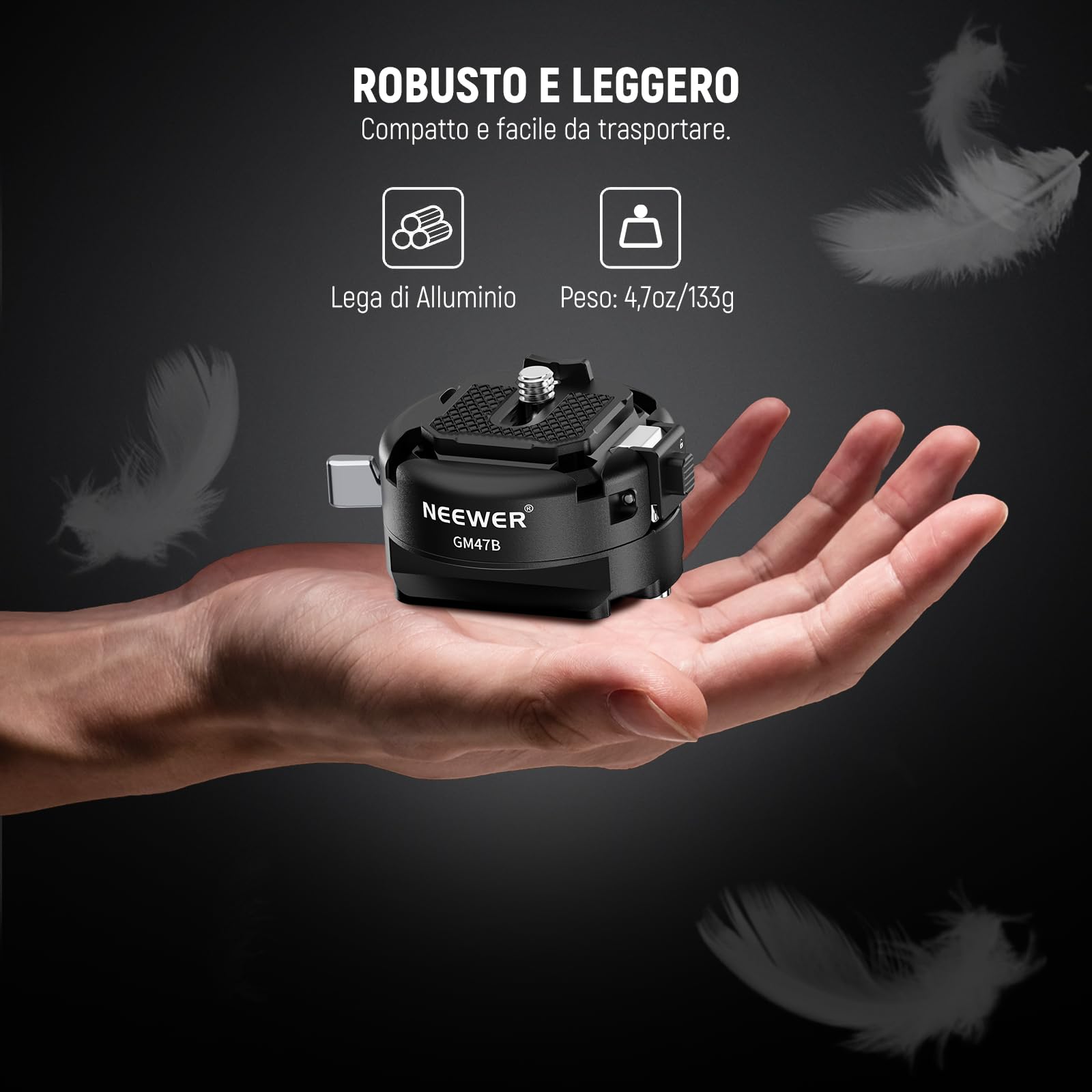 NEEWER GM47B Kit Piastra a Sgancio Rapido, Adattatore Treppiede Fotocamera QR Quadrato con Base a Morsetto Compatibile con Arca Swiss DJI Ronin RS 4 Pro RS 3 RS 2 Peak Design Capture V3 Camera Clip