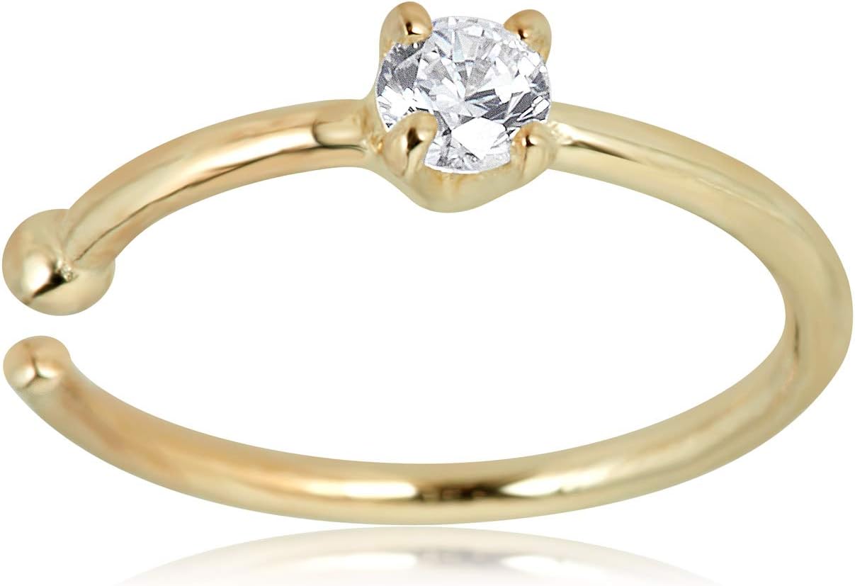 AVORA 14K Yellow Gold Simulated Diamond CZ Nose Ring Hoops (20 Gauge), Yellow Gold, cubic-zirconia