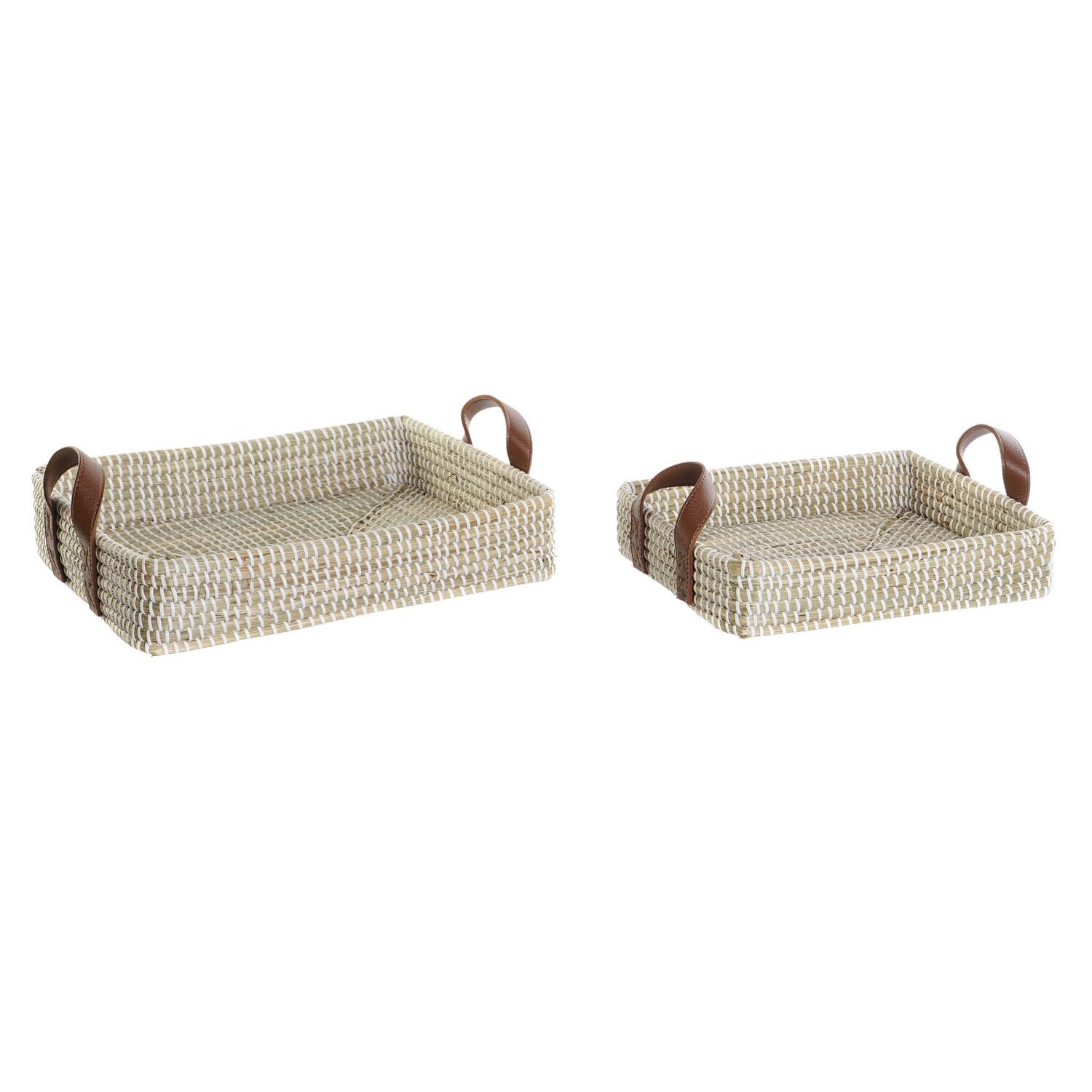 Plateaux décoratifs jonc de mer set de 2 corbeilles rangement PU