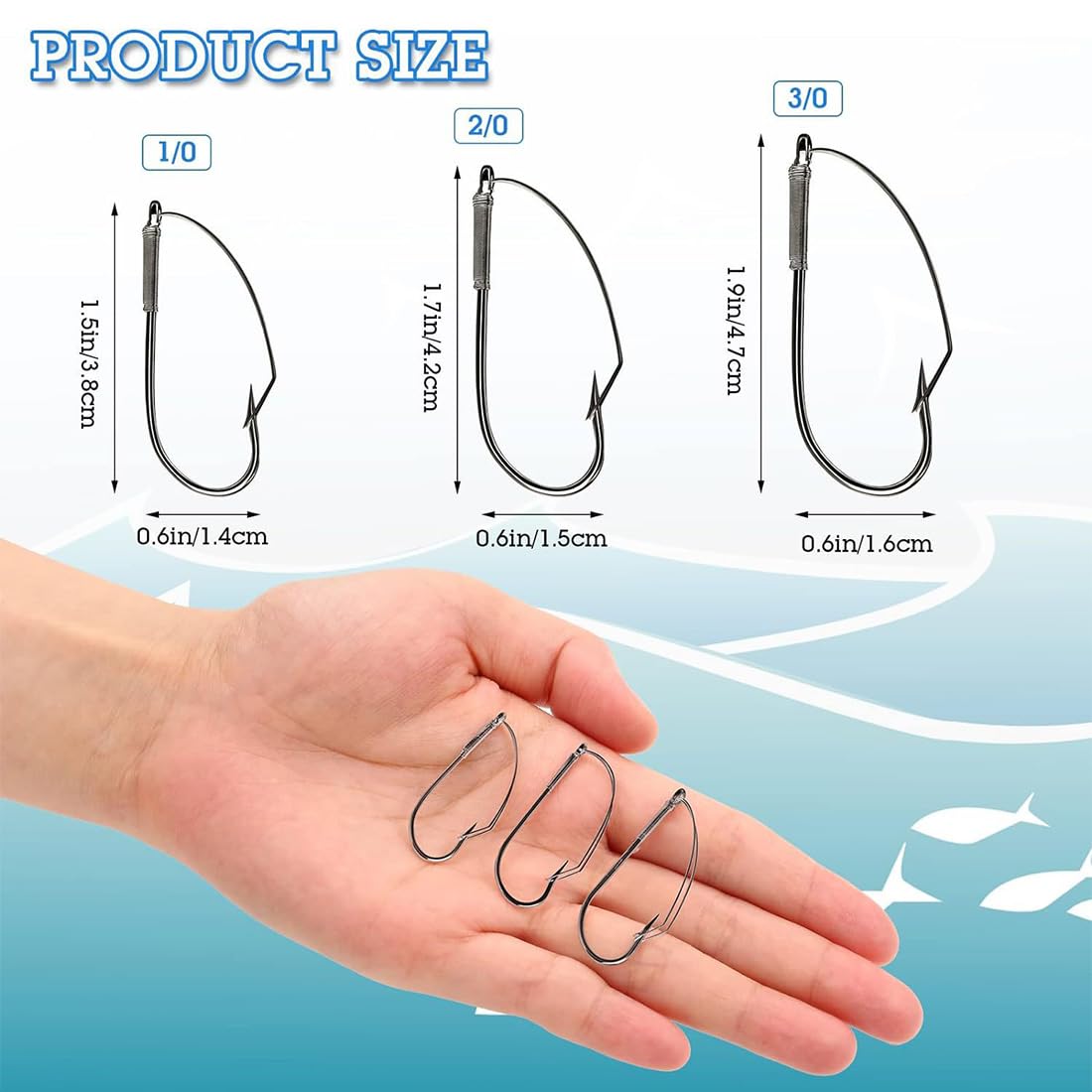 SULIUDAJI 18 Piezas Anzuelos De Pesca Weedless, Anzuelos De Gusano Profesional V Siluro Bass Gancho De Pesca 3 Tipos 1/0 2/0 3/0