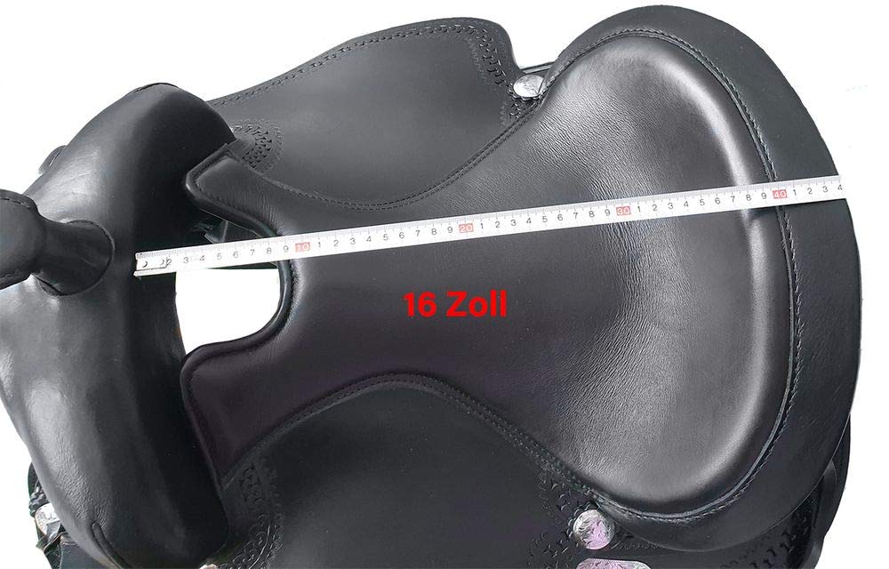 A&M Reitsport Sella western senza albero Kansas in pelle di bufalo, nero, ferro intercambiabile, misura 16 pollici