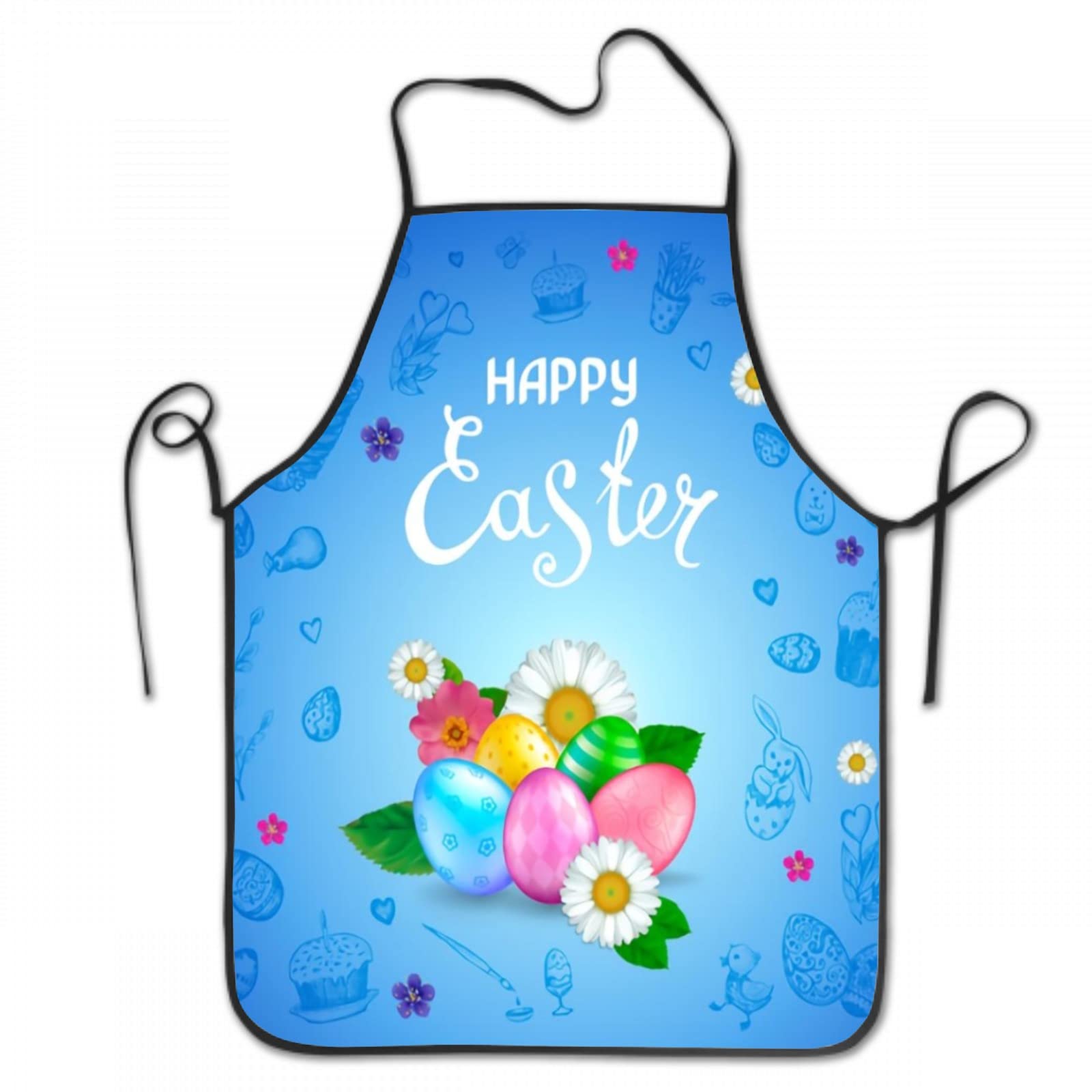 Cafl Easter Eggs Flowers Apron for Men Women,Blue Happy Easter Aprons Waterproof Suitable for Home Kitchen Cooking Waitress Chef Grill Bistro Baking BBQ
