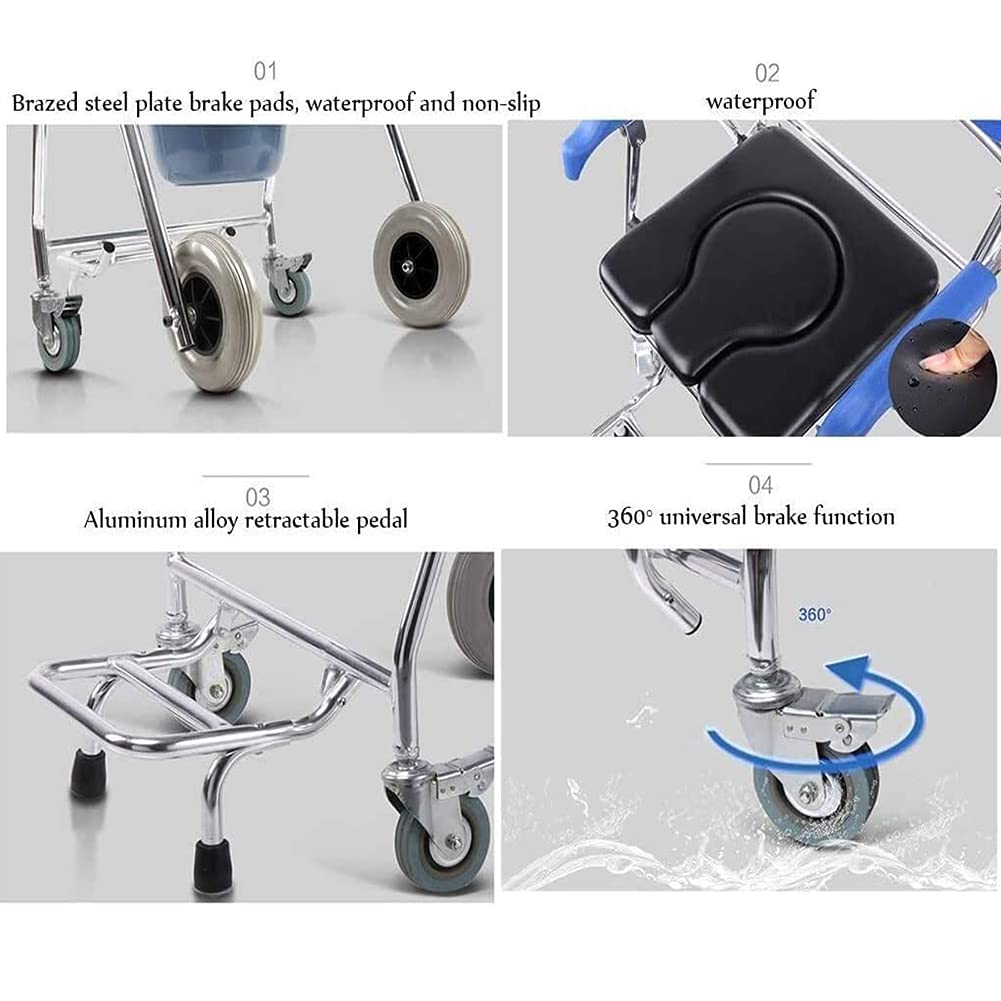 Silla De Ducha 4 En 1, Plegable, con Asiento De Inodoro, Desmontable, Ligera, Plegable, Manual, Autopropulsada, De Aleación De Aluminio (A)(A)