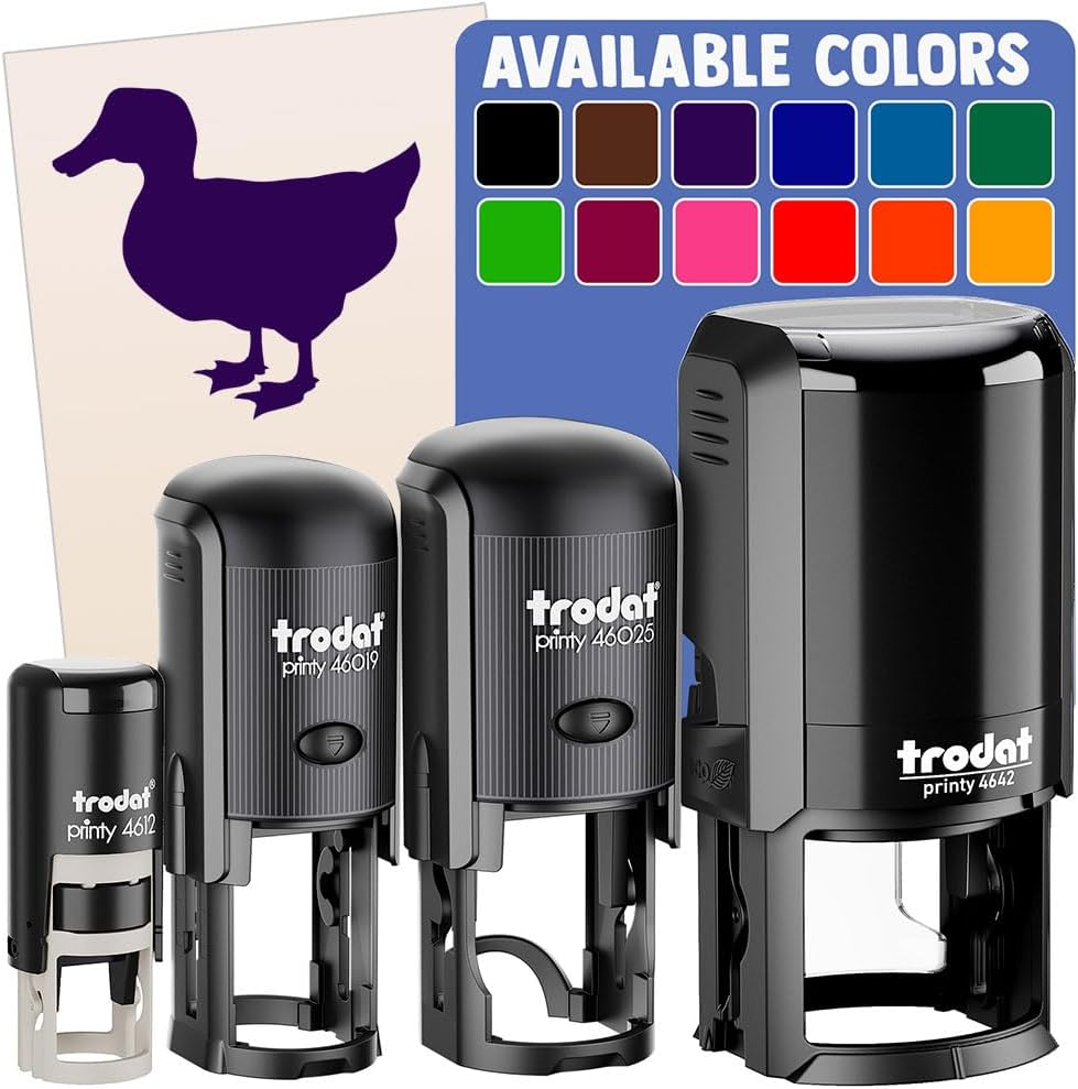 Duck Standing Mallard Solid Self-Inking Rubber Stamp Ink Stamper for Stamping Crafting Planners - 1-1/2 Inch Large - Red Ink