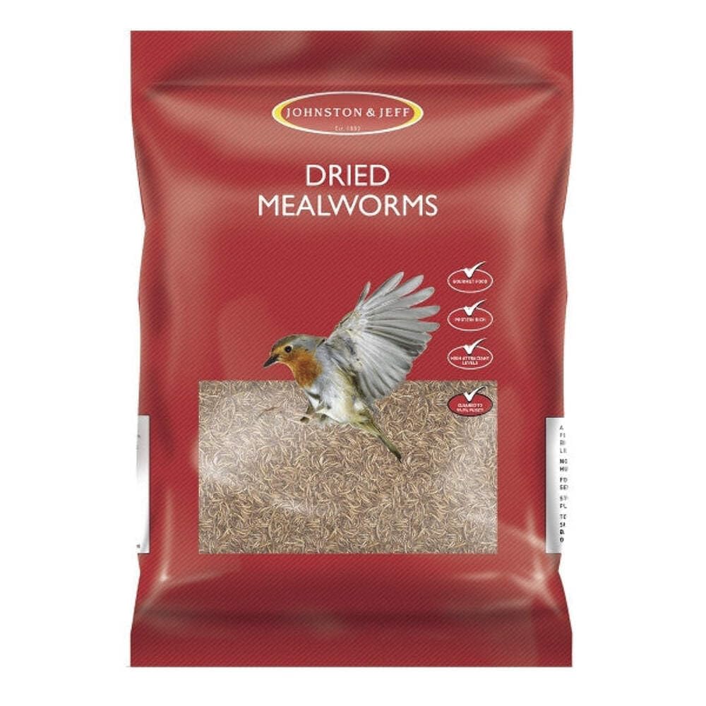 Johnston & Jeff Dried Mealworms - Wild Bird Robin Blue Tits Food Treat 500g