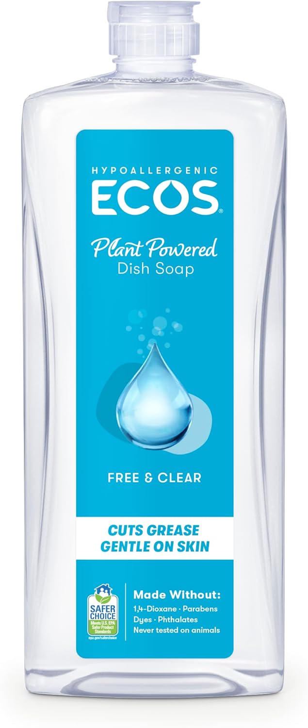 ECOS Dish Soap – Cuts Grease & Food Residue – No Harsh Chemicals – Hypoallergenic for Sensitive Skin – Recyclable – Sustainable Liquid Dishwashing Soap – Unscented, 25 Fl Oz ECOS Dish Soap – Cuts Grease & Food Residue – No Harsh Chemicals – Hypoallergenic for Sensitive Skin – Recyclable – Sustainable Liquid Dishwashing Soap – Unscented, 25 Fl Oz