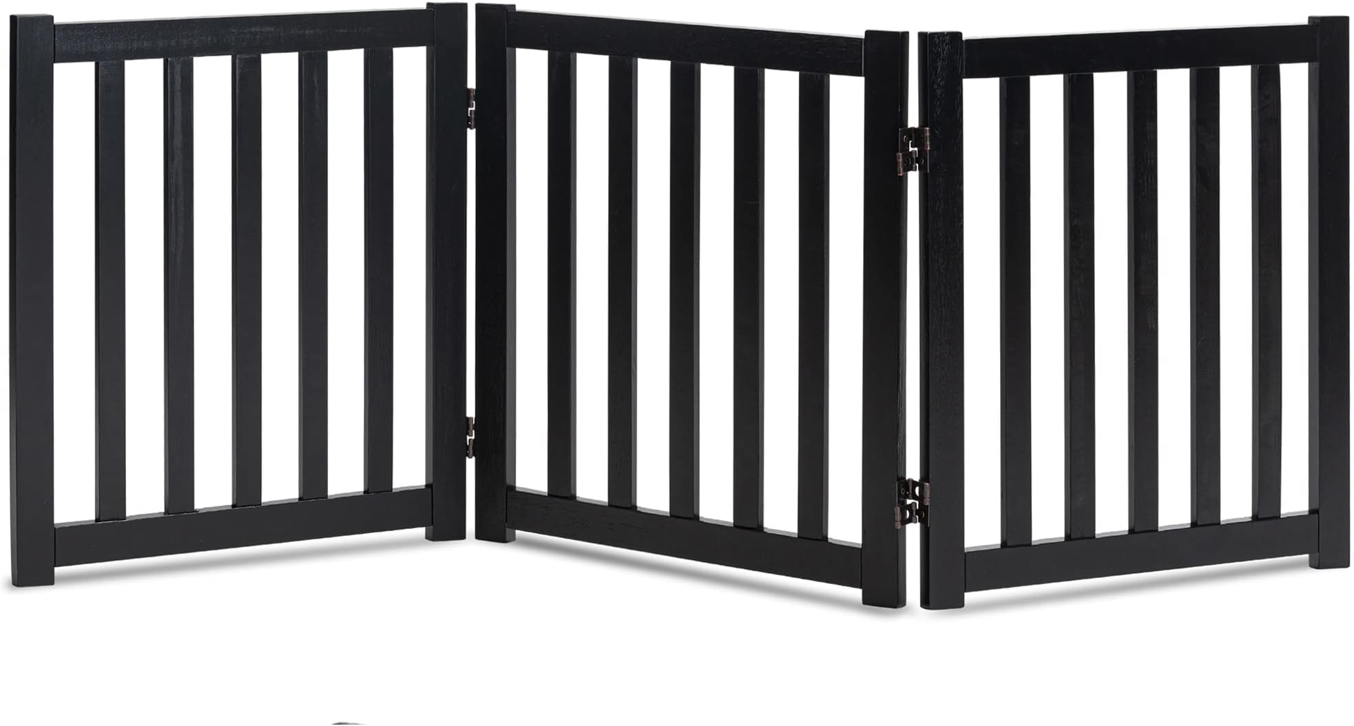 LZRS 3-Panel Wooden Free Standing Foldable Dog Gate Indoor – 24" High,Step-Over Safety Pet Gate for Doorways, Stairs, Hallways, Indoor Dog Barrier for Small to Medium Dogs & Puppies, Black