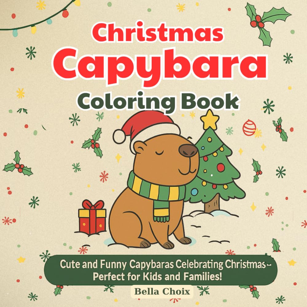 Christmas Capybara Coloring Book – Fun Holiday Pages for All Ages: Cute and Funny Capybaras Celebrating Christmas – Perfect for Kids and Families!