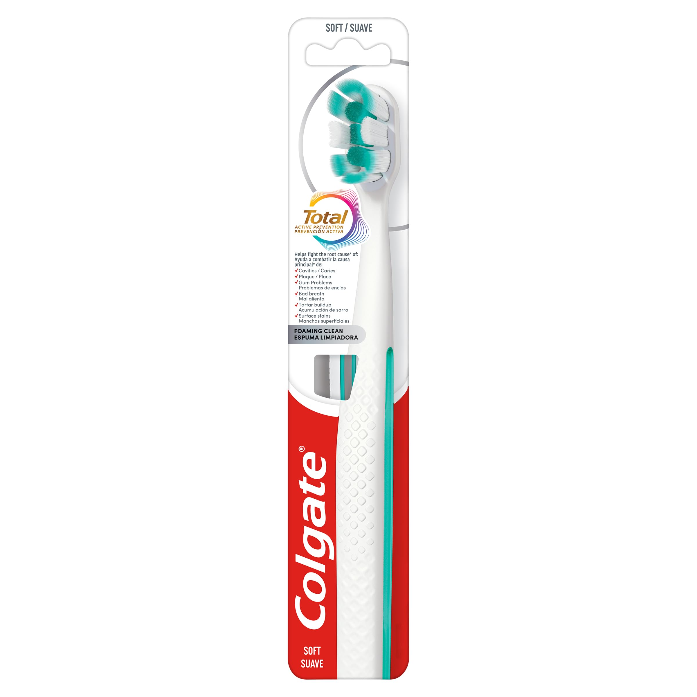 COLGATE - Cepillo de Dientes Colgate Total Espuma Limpiadora, Ayuda a Combatir Problemas de Salud Bucal, Mayor Profundidad a lo Largo de la Línea de las Encías y Entre los Dientes