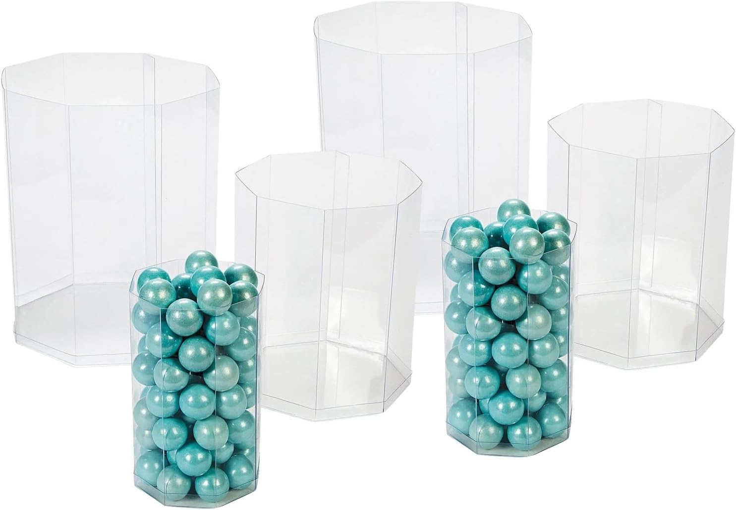 Fun Express Clear Octagon Candy Jar Set of 6 Plastic Candy Containers for Candy Buffet - Large Candy Bowl & Small Candy Dish Included | Decorative Candy Display for Party Table & Treat Storage