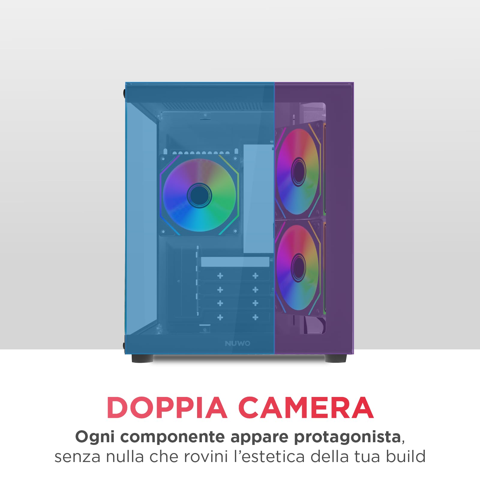 Nuwo Vitra BK100 | Case PC Gaming Micro-ATX Nero | Doppia Camera PSU Nascosto | 3 Ventole ARGB 120mm | Doppio Vetro Temperato Panoramico | Airflow | USB 3.0