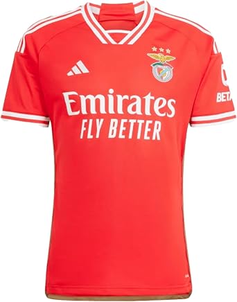 adidas Mens Soccer Benfica 23/24 Home Jersey - 100% Recycled Polyester Tricot, 120 Anos on Back Collar, as1, Alpha, x_l, Regular, Regular Red