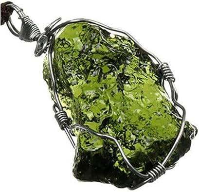 WXZEAR Moldavite Stone Genuine Raw Moldavite Leather Rope Necklace and 10-20g Natural Czech Green Meteorite Pendant Moldavite Crystal Jewelry, Women Jewelry Size 5-10g
