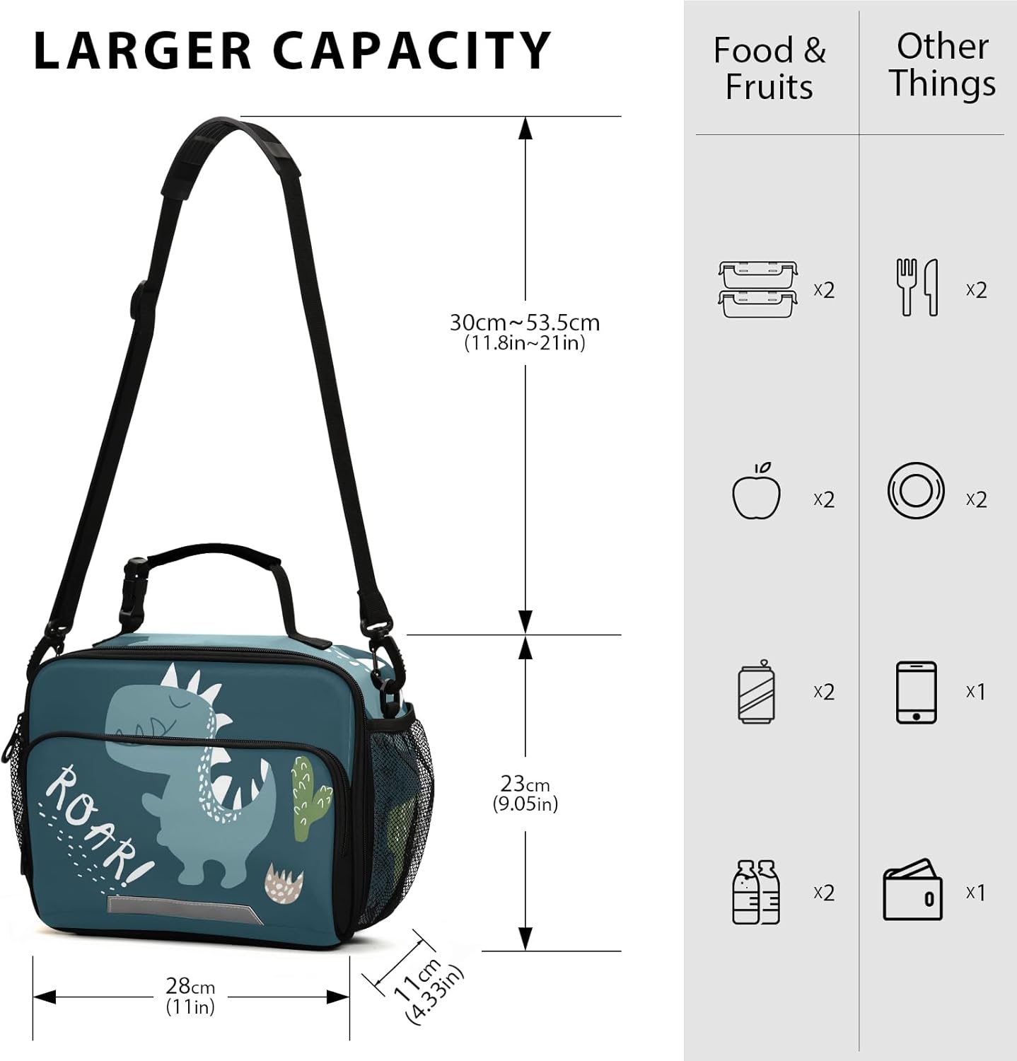 ALAZA OREZI Dino Lunch Box for boys Girls,Cute Dinosaur Lunch Box Bags for Kid's (Blue)