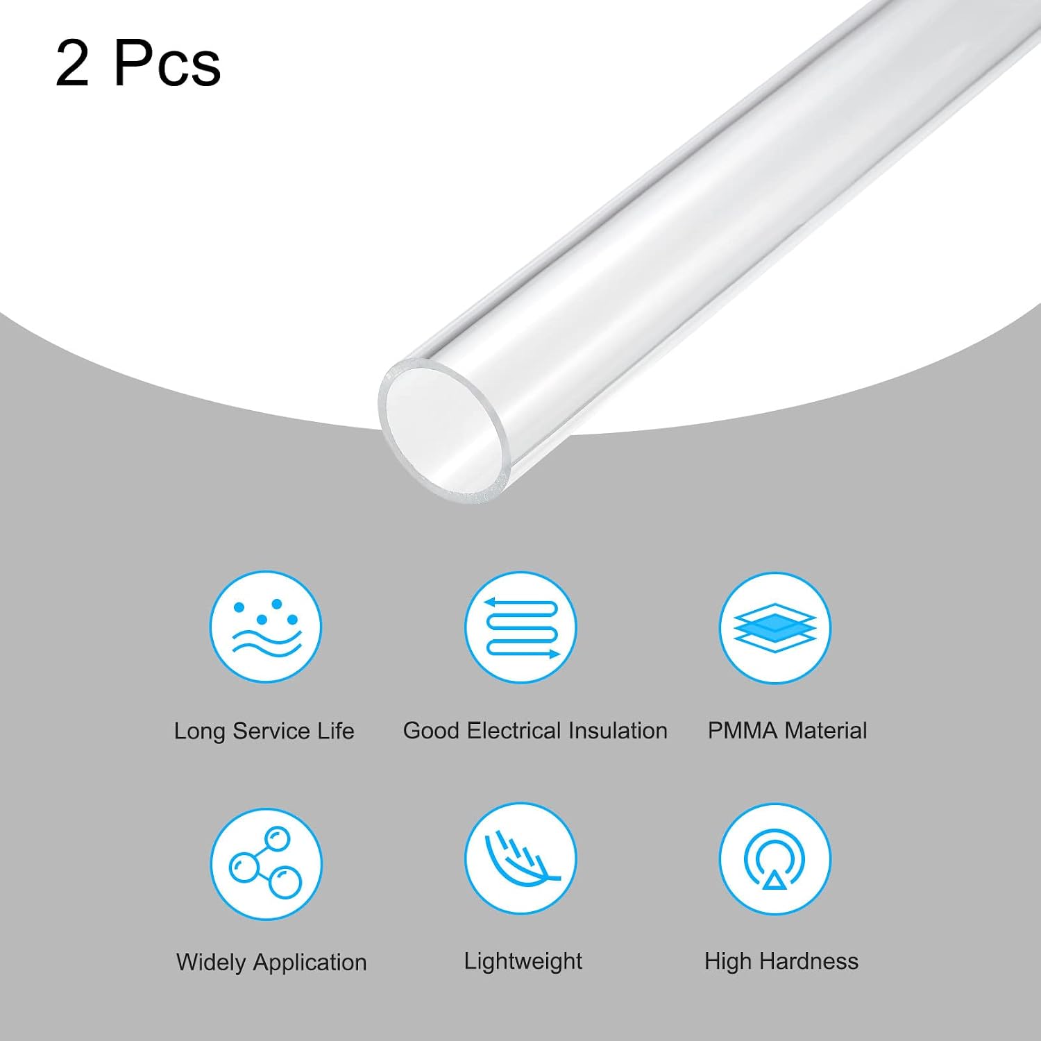 MECCANIXITY Acrylic Pipe Clear Rigid Round Tube 31mm(1.2") ID 35mm(1 3/8") OD 10" for Lamps and Lanterns, Water Cooling System 2pcs