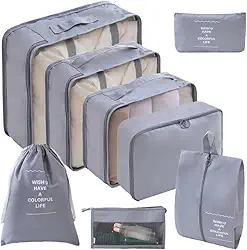 Kit Organizador de Malas, Kit 7 peças + 1, Necessarie, Organizador De Malas, Viagem, Prático Moderno E Eficiente, Roupa, Sapatos, (Cinza)