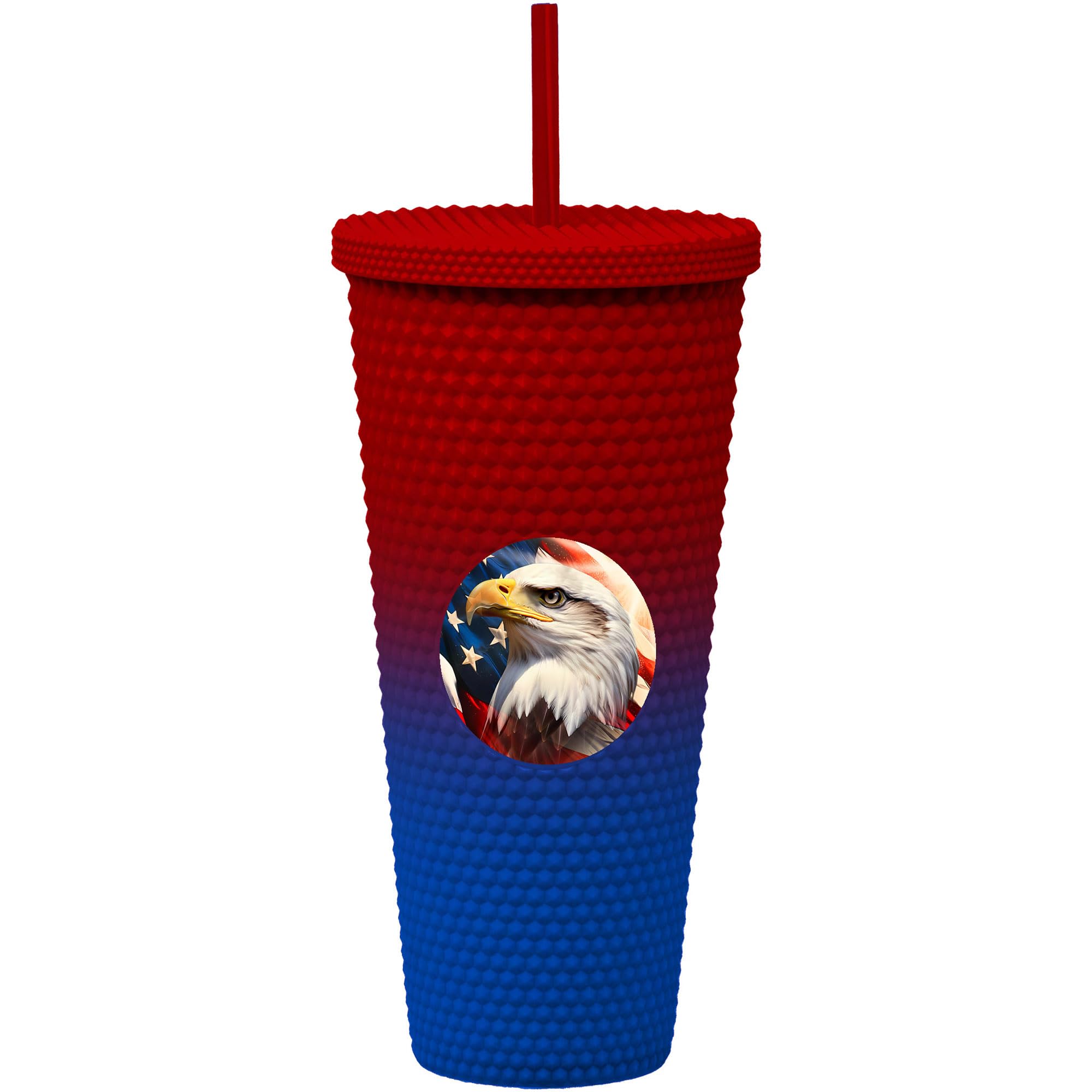 Spoontiques Studded Tumbler, 32oz - Insulated Double Wall Acrylic Travel Cup Spill Proof Lid - for Hot &amp; Cold Beverages - Americana