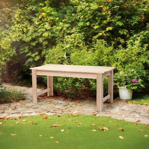 Image of VINGLI Outdoor Wood Bench, 40 inch Outdoor Bench Patio Wooden Bench Garden Bench Outdoor Backless Bench for Deck Patio (Natural)