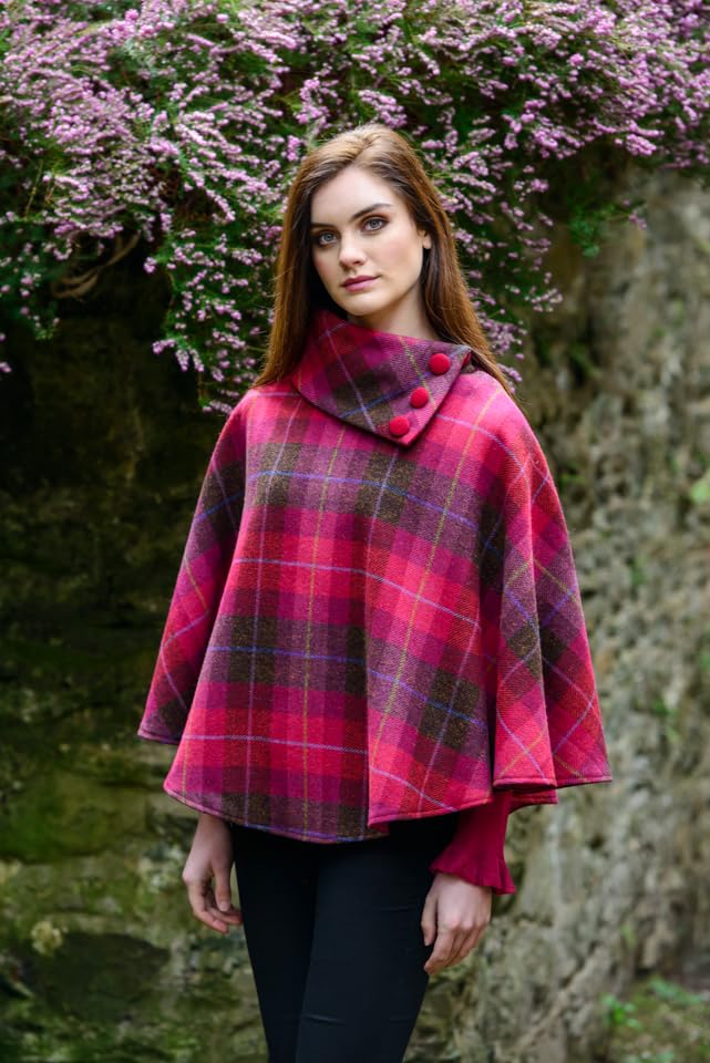 Mucros Weavers Ladies Plaid Poncho, Made in Ireland, 100% Irish Wool (Pink)3