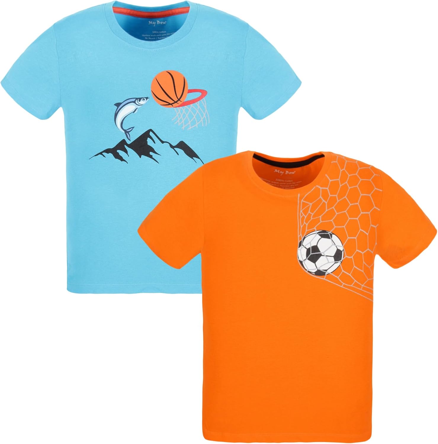 My Bow Soccer Ball and Basketball Print, Cotton, Blue