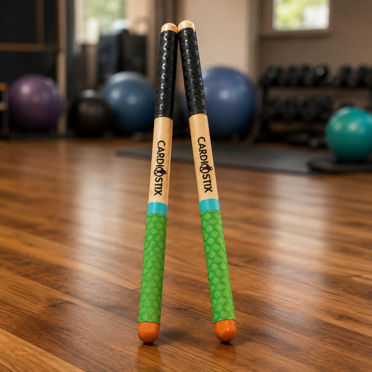 Cardiostix Cardio-Trommelsticks pro Set, 240 g (nur 1 Paar Stäbchen), gewichteter Doppelgriff, hochwertiges amerikanisches Hickory-Holz, Drumming, Fitness, Aerobic-Klasse (Rainbow #3)